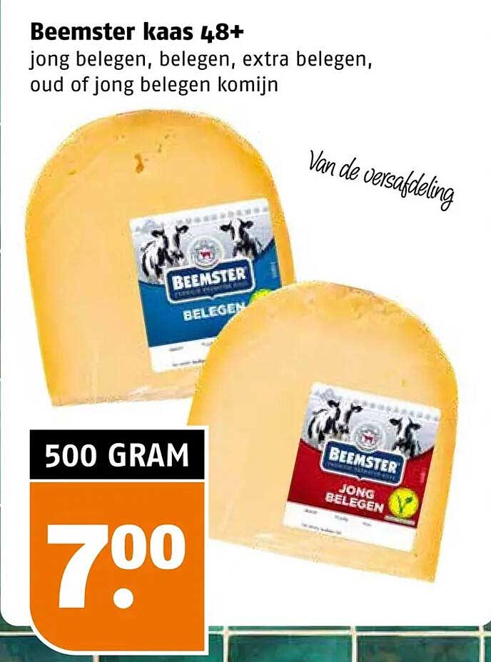 Beemster kaas 48+ jong belegen, belegen, extra belegen, oud of jong belegen komijn