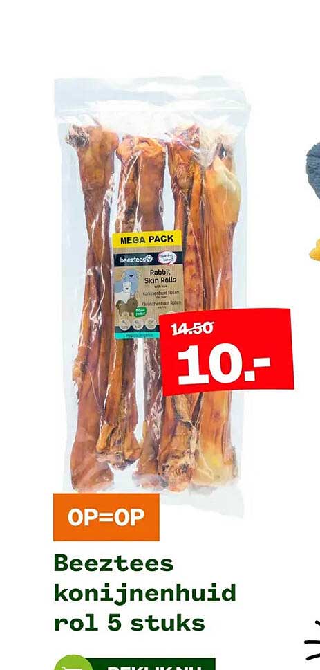 Beeztees konijnenhuid rol 5 stuks OP=OP