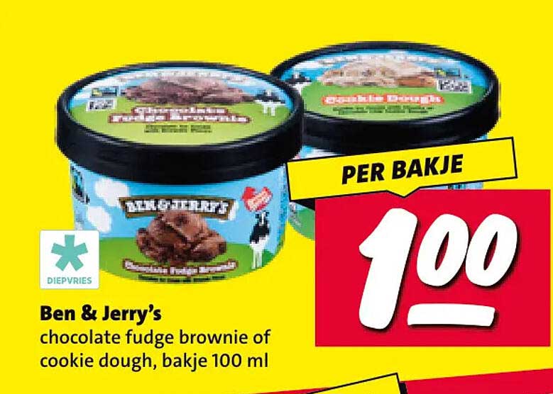 Ben & Jerry’s chocolate fudge brownie of cookie dough, bakje 100 ml
