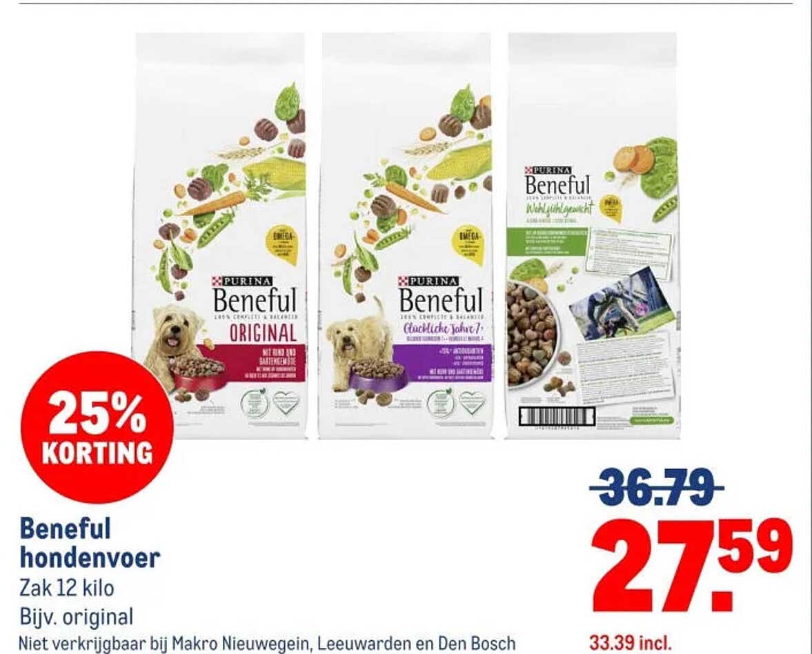 Beneful hondenvoer Zak 12 kilo Bijv. original 25% KORTING