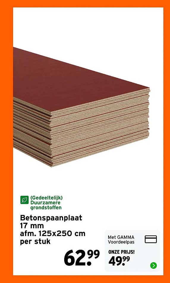 Betonspaanplaat 17 mm afm. 125x250 cm per stuk