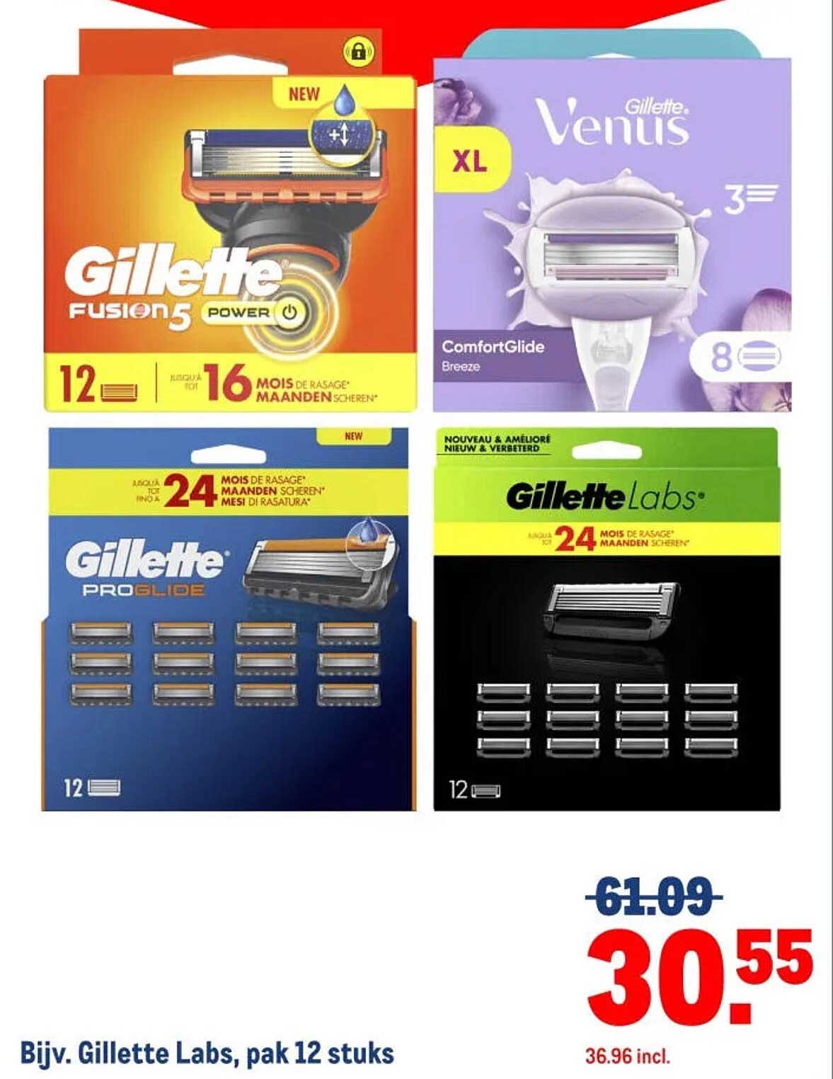Bijv. Gillette Labs, pak 12 stuks