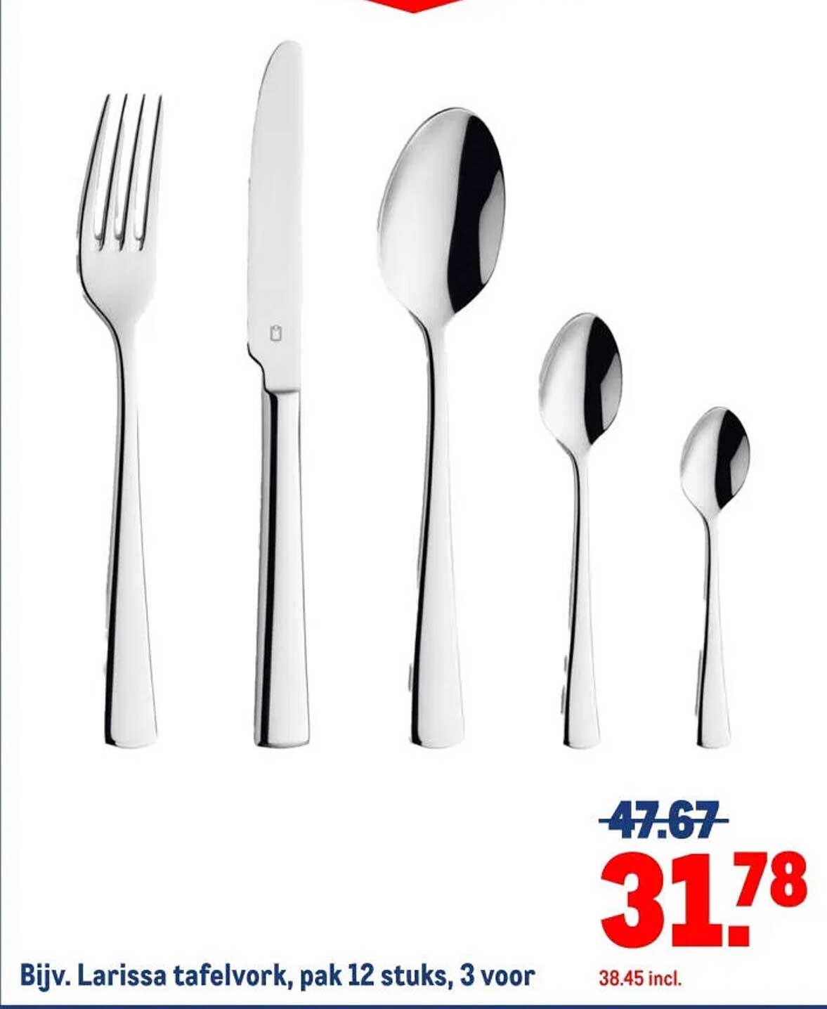Bijv. Larissa tafelvork, pak 12 stuks, 3 voor