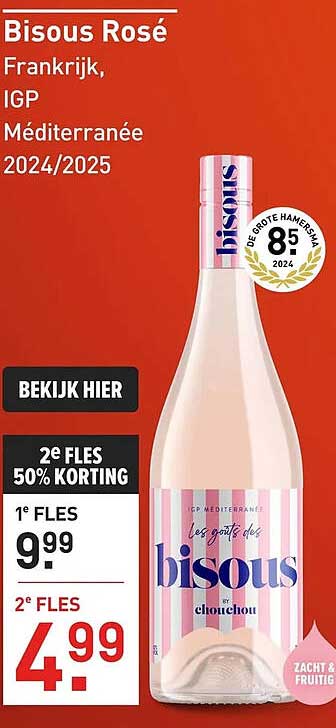 Bisous Rosé Frankrijk, IGP Méditerranée 2024/2025 2e fles 50% korting