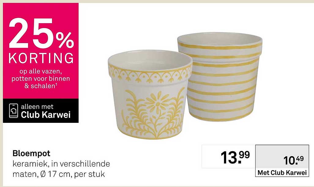 Bloempot keramiek, in verschillende maten, Ø 17 cm, per stuk