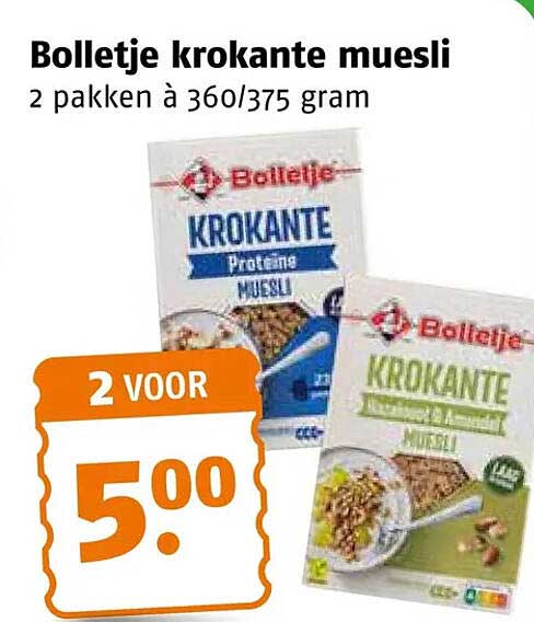 Bolletje krokante muesli 2 pakken à 360/375 gram 2 voor