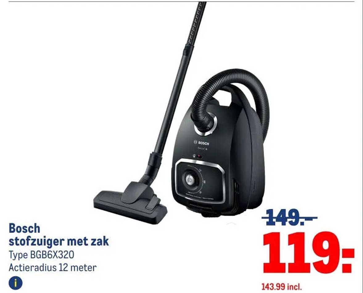 Bosch stofzuiger met zak Type BGB6X320 Actieradius 12 meter