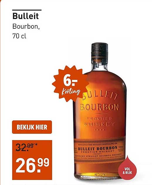 Bulleit Bourbon, 70 cl 6,- Korting