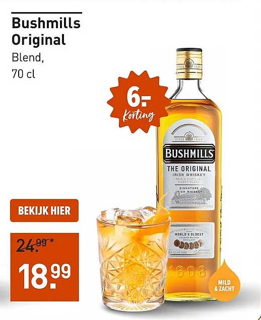 Bushmills Original Blend, 70 cl 6,- korting