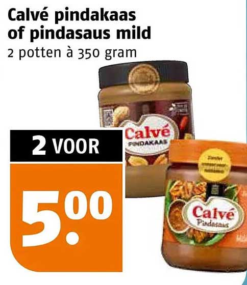 Calvé pindakaas of pindasaus mild 2 potten à 350 gram 2 voor