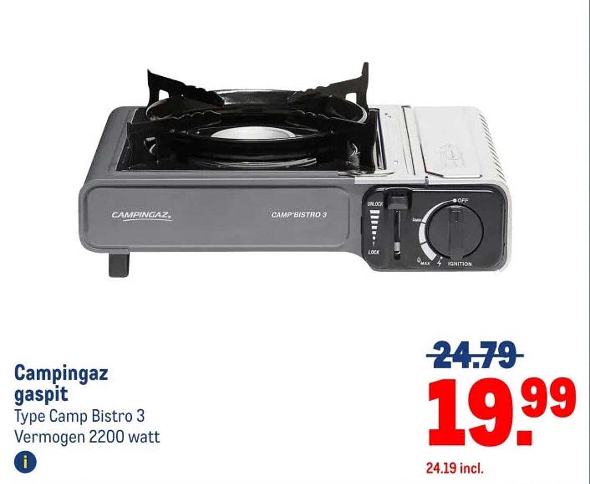 Campingaz gaspit Type Camp Bistro 3 Vermogen 2200 watt