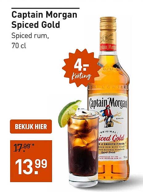 Captain Morgan Spiced Gold Spiced rum, 70 cl 4,- Korting