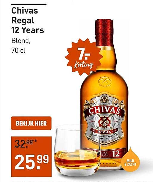 Chivas Regal 12 Years Blend, 70 cl - 7,- korting
