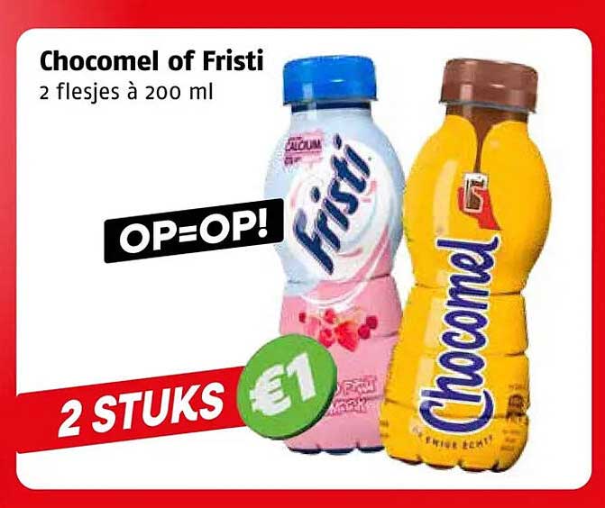 Chocomel of Fristi 2 flesjes à 200 ml OPE=OP! 2 STUKS