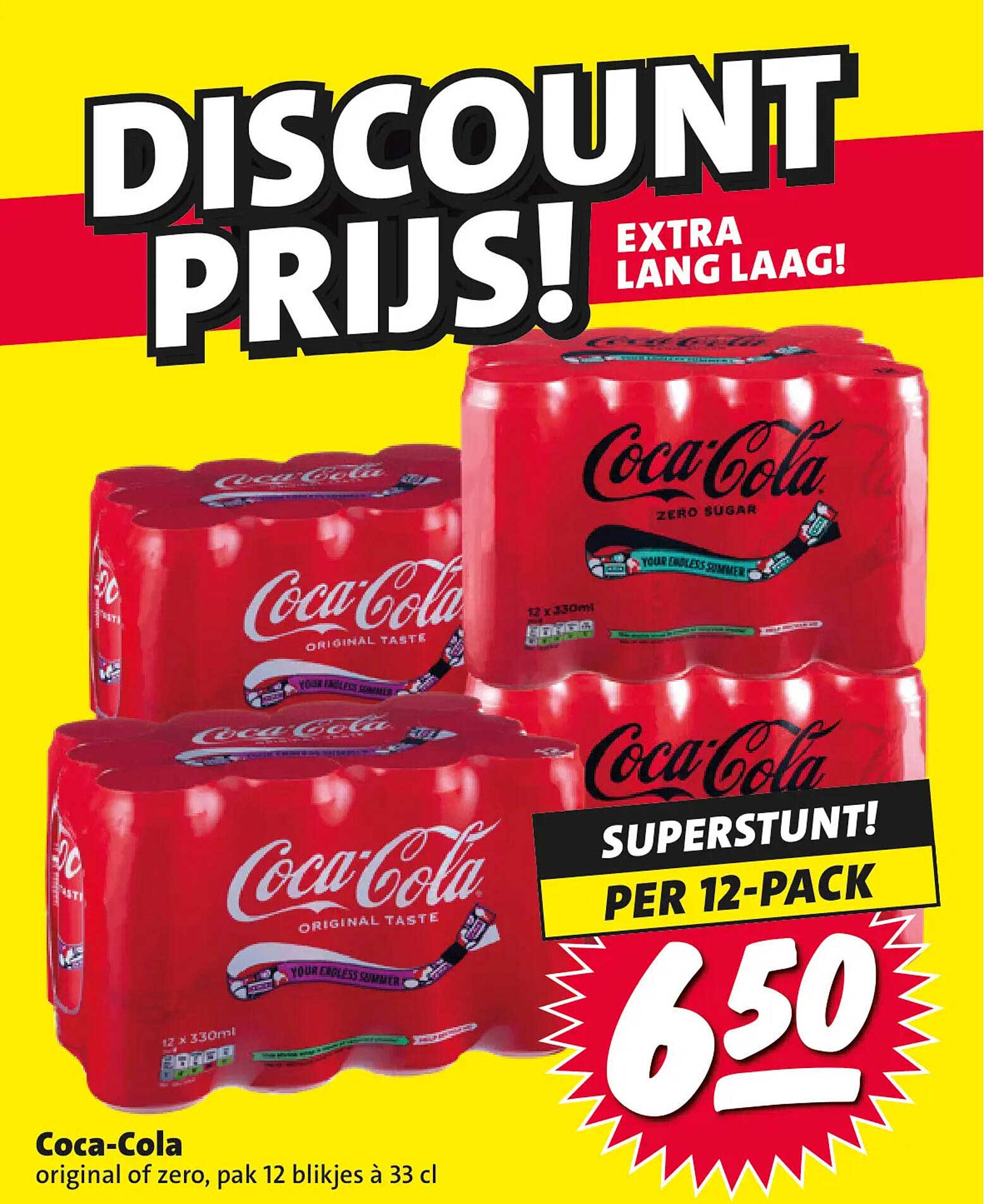 Coca-Cola original of zero, pak 12 blikjes à 33 cl