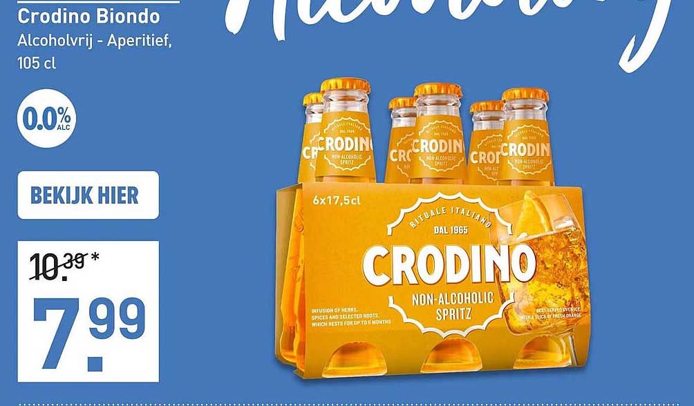 Crodino Biondo Alcoholvrij - Aperitief, 105 cl