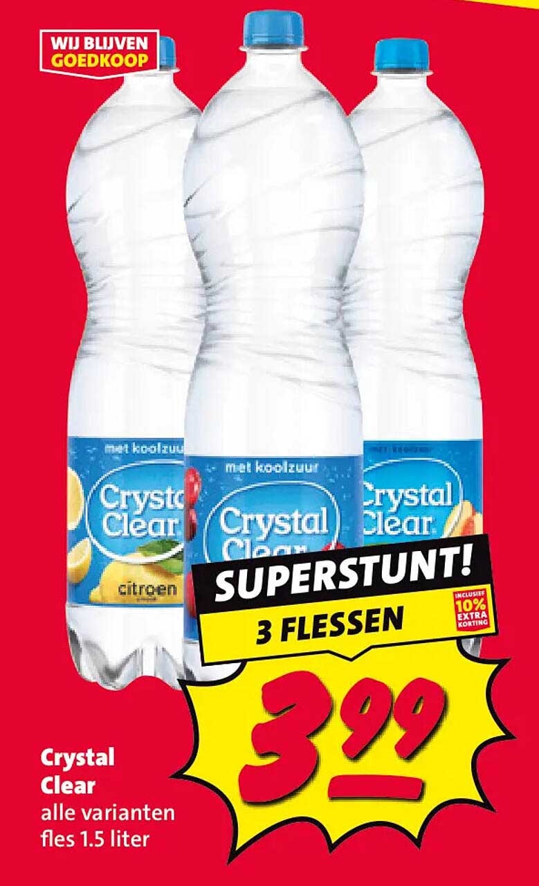 Crystal Clear alle varianten fles 1.5 liter SUPERSTUNT! 3 FLESSEN