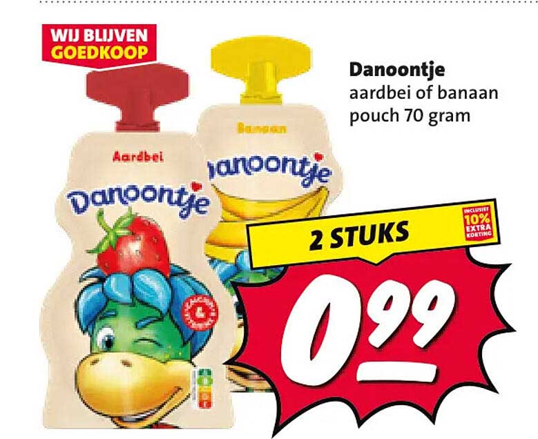 Danoontje aardbei of banaan pouch 70 gram 2 STUKS