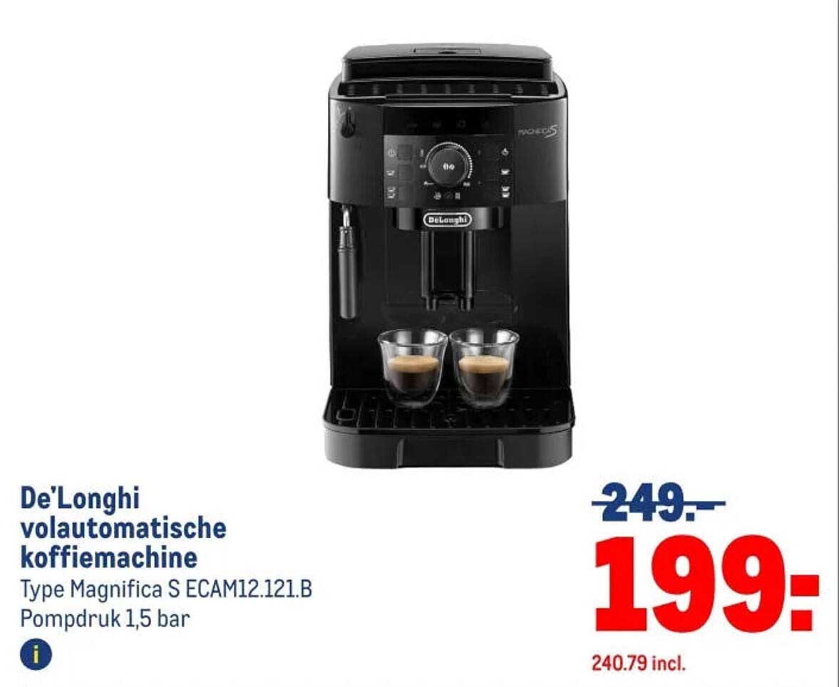 De’Longhi volautomatische koffiemachine Type Magnifica S ECAM12.121.B Pompdruk 1,5 bar