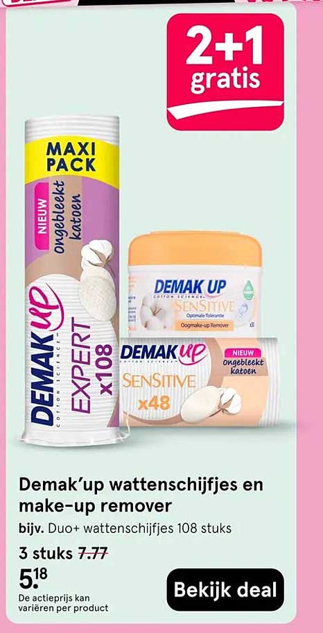 Demak'up wattenschijfjes en make-up remover 2+1 gratis