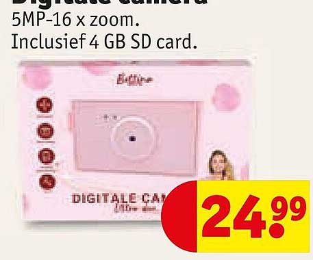 Digitale camera 5MP-16 x zoom. Inclusief 4 GB SD card.