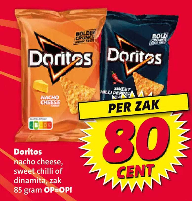 Doritos nacho cheese, sweet chilli of dinamit, zak 85 gram OP=OP!
