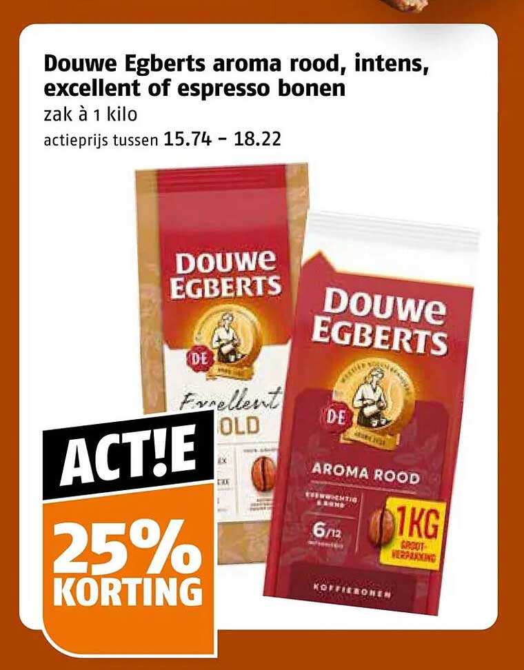 Douwe Egberts aroma rood, intens, excellent of espresso bonen zak à 1 kilo 25% korting