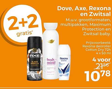 Dove, Axe, Rexona en Zwitsal 2+2 gratis
