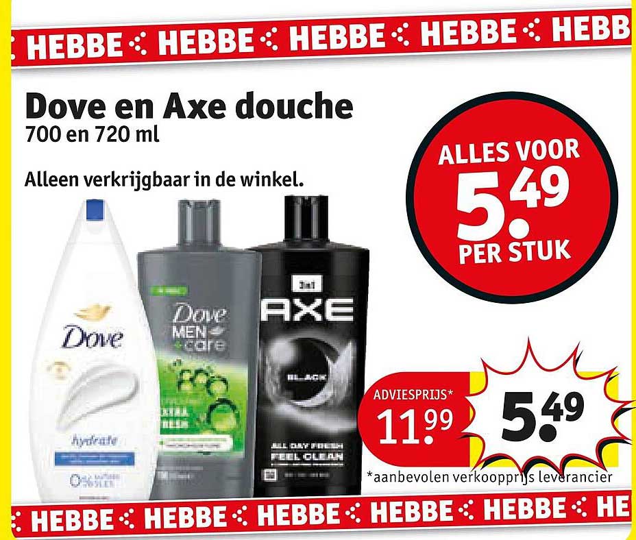 Dove en Axe douche 700 en 720 ml