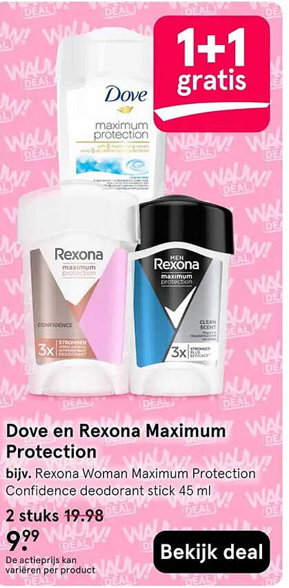 Dove en Rexona Maximum Protection 1+1 gratis