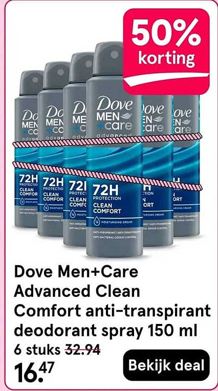 Dove Men+Care Advanced Clean Comfort anti-transpirant deodorant spray 150 ml 6 stuks 50% korting