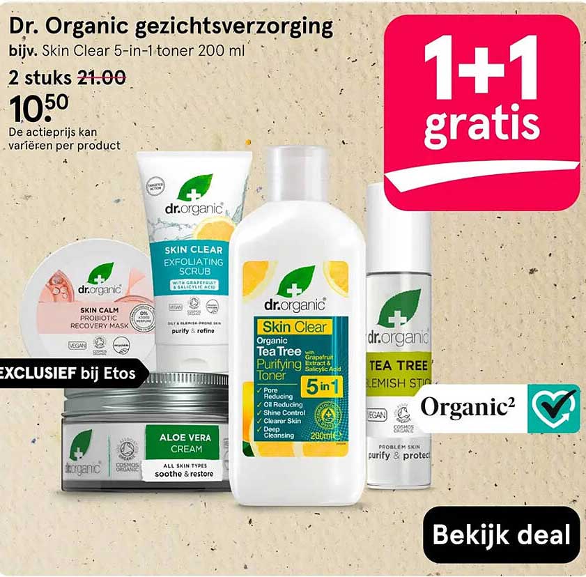 Dr. Organic gezichtsverzorging bijv. Skin Clear 5-in-1 toner 200 ml 1+1 gratis