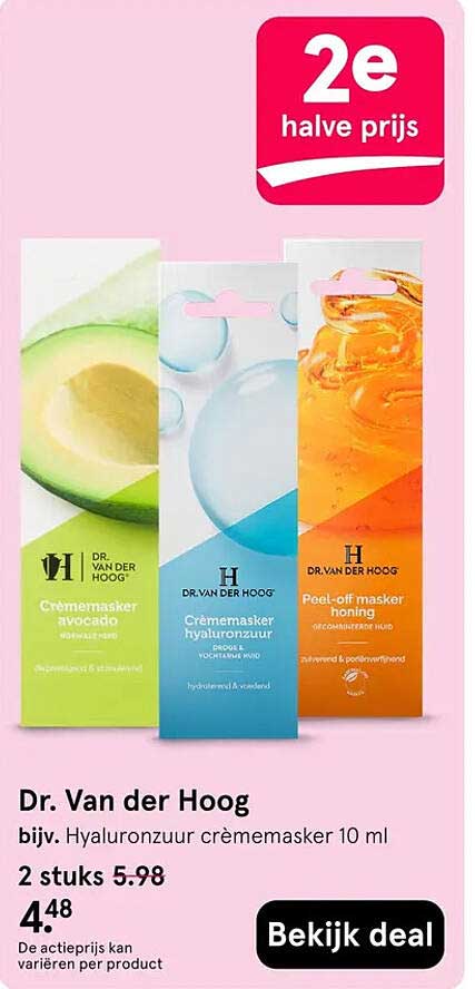 Dr. Van der Hoog bijv. Hyaluronzuur crèmemasker 10 ml 2e halve prijs