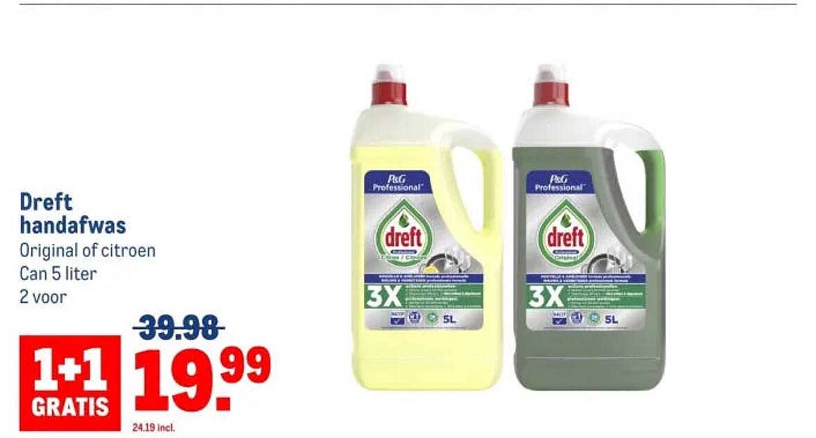 Dreft handafwas Original of citroen Can 5 liter 2 voor 1+1 GRATIS
