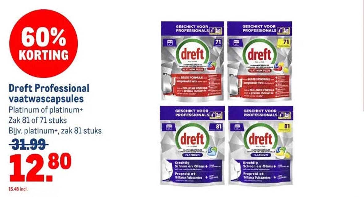 Dreft Professional vaatwascapsules Platinum of platinum+ Zak 81 of 71 stuks