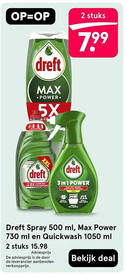 Dreft Spray 500 ml, Max Power 730 ml en Quickwash 1050 ml