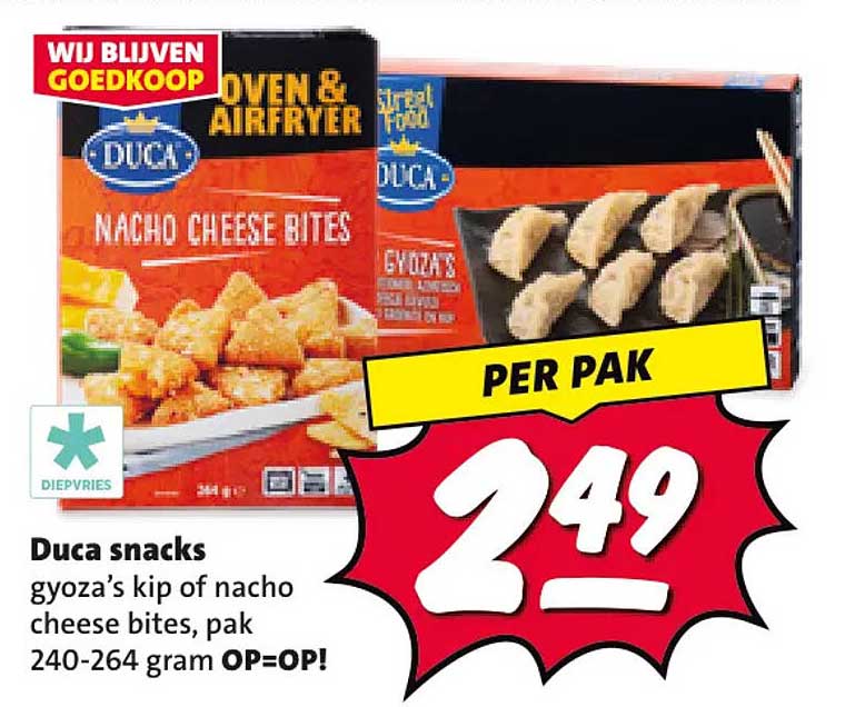 Duca snacks gyoza’s kip of nacho cheese bites, pak 240-264 gram OP=OP!