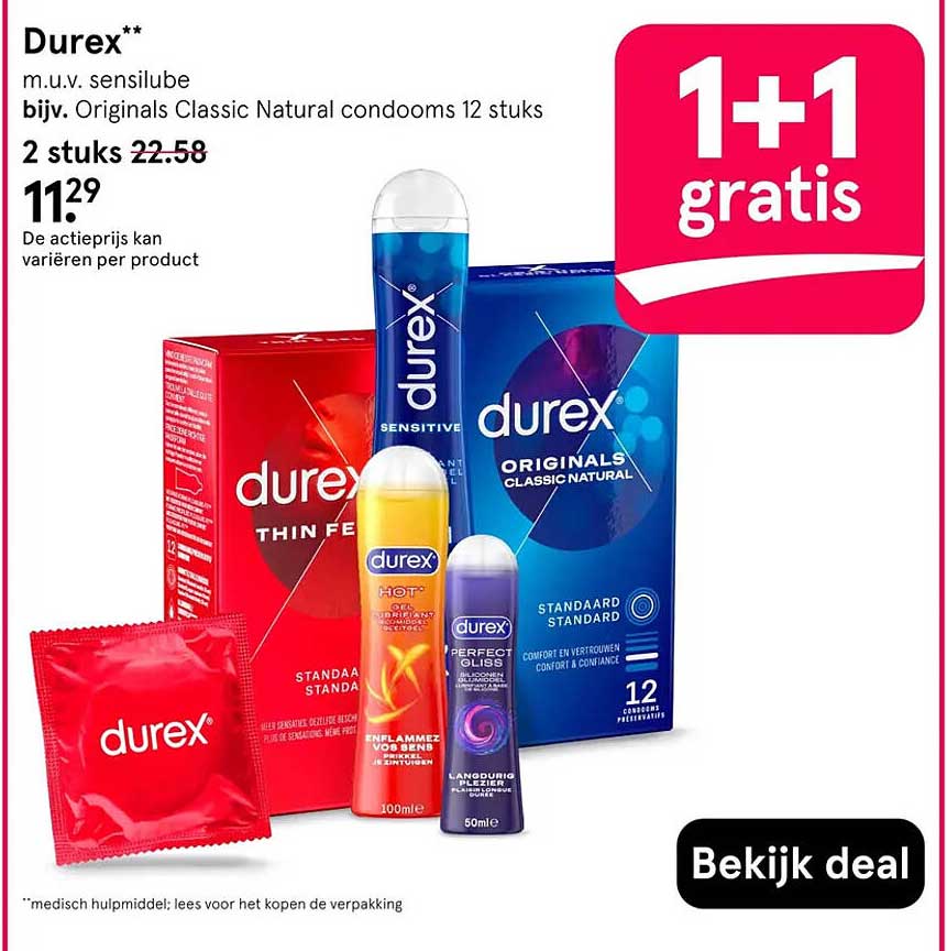 Durex* m.u.v. sensilube bijv. Originals Classic Natural condooms 12 stuks 1+1 gratis