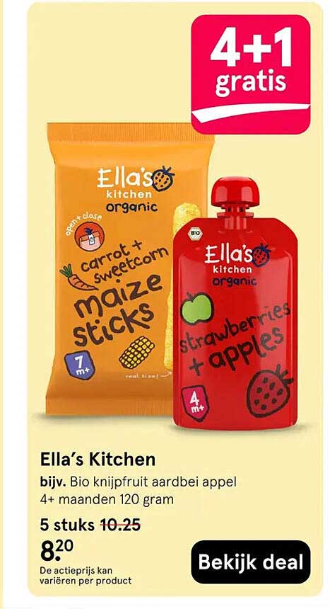 Ella’s Kitchen bijv. Bio knijpfruit aardbei appel 4+ maanden 120 gram 4+1 gratis