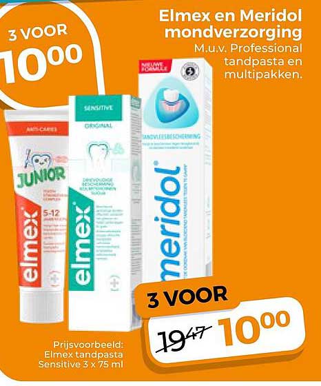 Elmex en Meridol mondverzorging M.u.v. Professional tandpasta en multipakken. 3 VOOR
