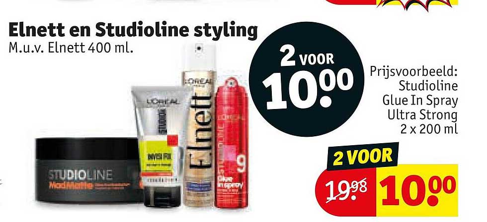 Elnett en Studioline styling M.u.v. Elnett 400 ml. 2 voor 10.00
