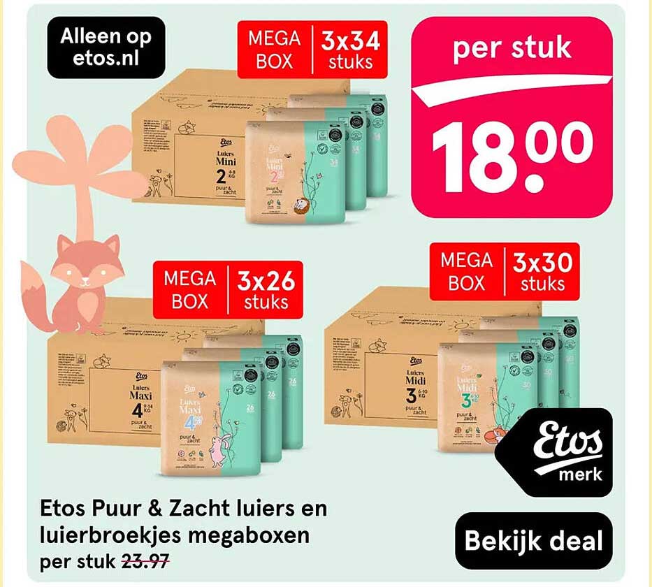 Etos Puur & Zacht luiers en luierbroekjes megaboxen