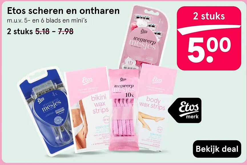 Etos scheren en ontharen m.u.v. 5- en 6 blads en mini’s 2 stuks