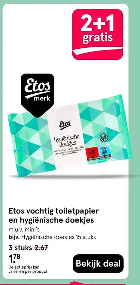 Etos vochtig toiletpapier en hygiënische doekjes 2+1 gratis