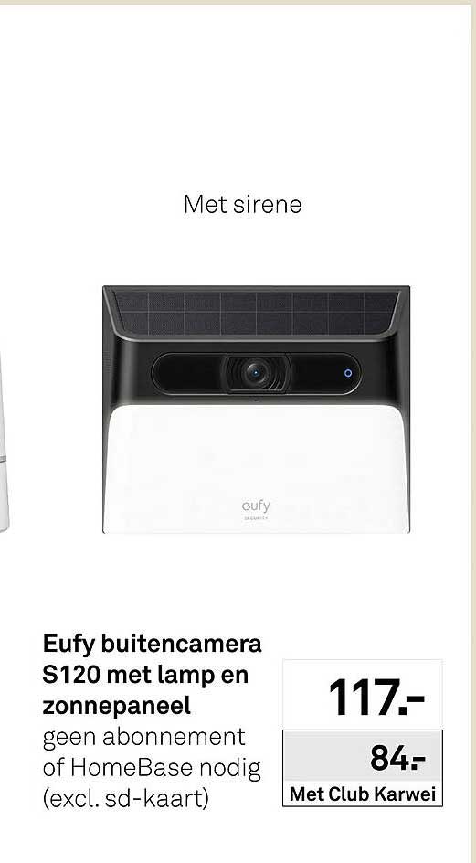 Eufy buitencamera S120 met lamp en zonnepaneel geen abonnement of HomeBase nodig (excl. sd-kaart) Met sirene
