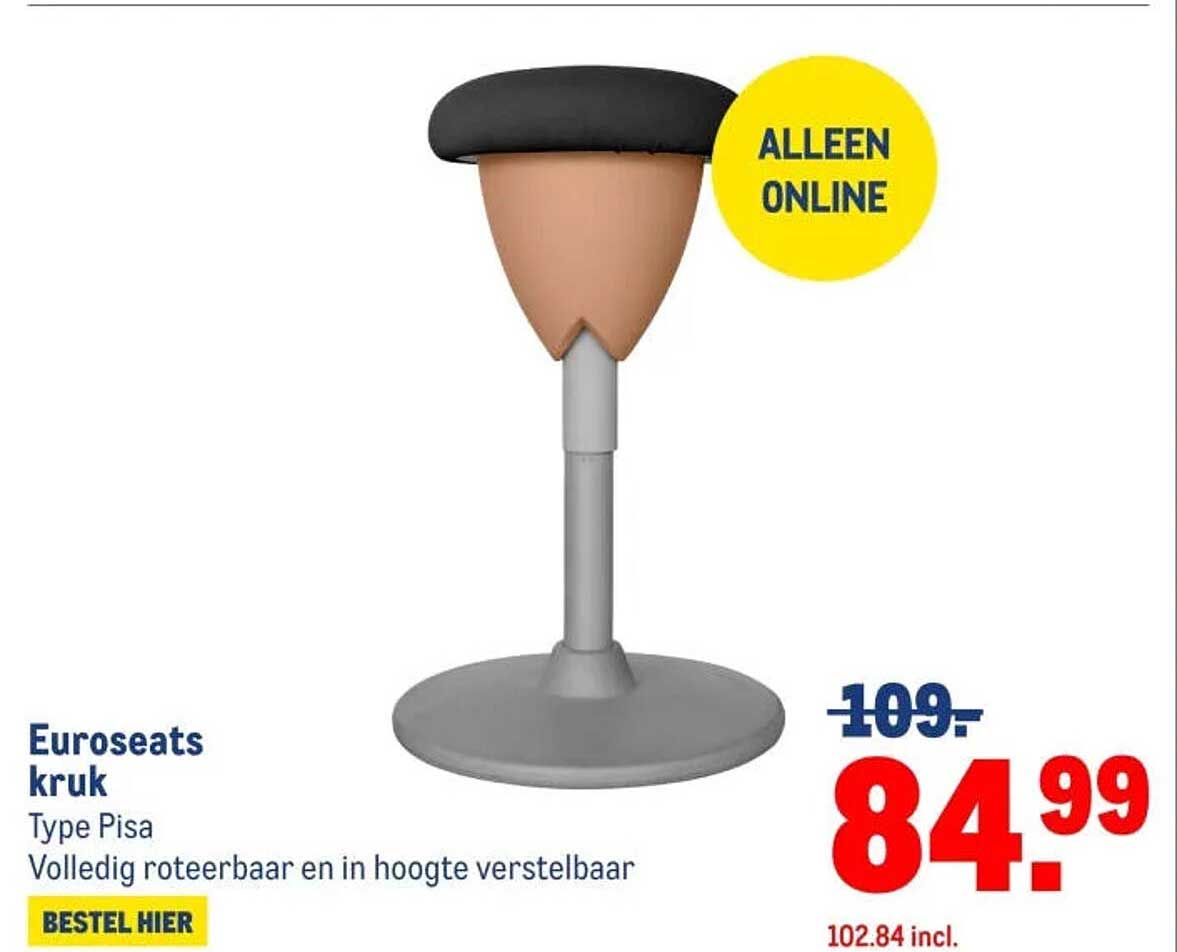 Euroseats kruk Type Pisa Volledig roteerbaar en in hoogte verstelbaar