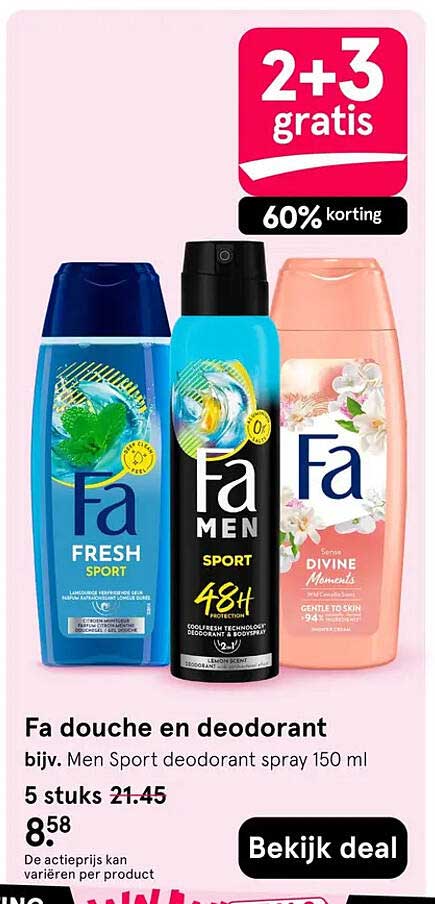 Fa douche en deodorant 2+3 gratis