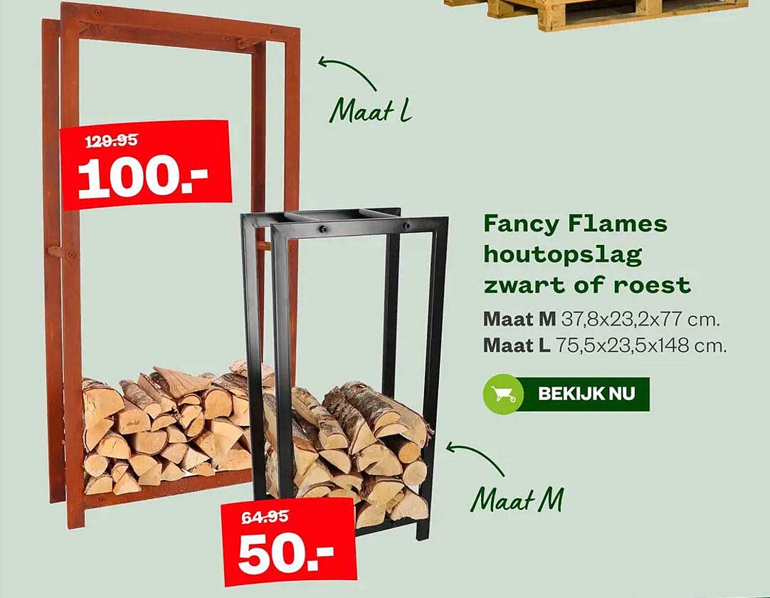 Fancy Flames houtopslag zwart of roest