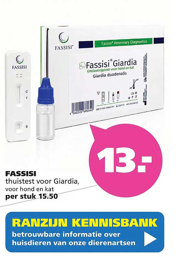 FASSISI thuistest voor Giardia, voor hond en kat