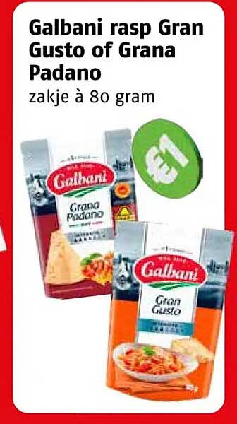 Galbani rasp Gran Gusto of Grana Padano zakje à 80 gram